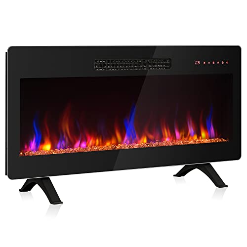 BELLEZE 36" Electric Fireplace Heater, 1400 W Recessed & Wall Mounted Electric Fireplace with Remote Control, Freestanding Heater with Adjustable Flame Color and Brightness, Timer, Touch Screen