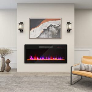 BELLEZE 36" Electric Fireplace Heater, 1400 W Recessed & Wall Mounted Electric Fireplace with Remote Control, Freestanding Heater with Adjustable Flame Color and Brightness, Timer, Touch Screen