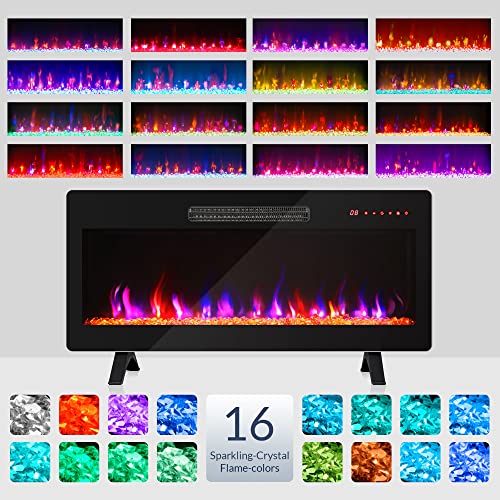 BELLEZE 36" Electric Fireplace Heater, 1400 W Recessed & Wall Mounted Electric Fireplace with Remote Control, Freestanding Heater with Adjustable Flame Color and Brightness, Timer, Touch Screen