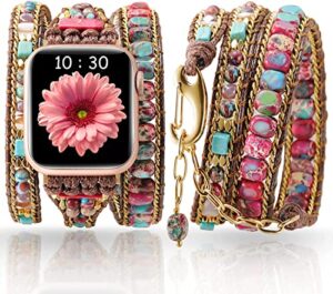 youthrun handmade boho watch band compatible with apple watch 49mm 45mm 44mm 42mm 41mm 40mm 38mm beaded wrap bracelet for iwatch ultra, series se/8/7/6/5/4/3/2/1, fancy strap for women