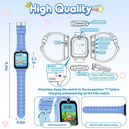 MAVREC TOYS Smart Watch for Kids, Kids Watch Toys Gifts for Kids Ages 3-12, Touch Screen Kids Smart Watch Boys with 2 Cameras 18 Games Alarm 12/24 Hr Video Music Player Pedometer Flashlight (Blue)