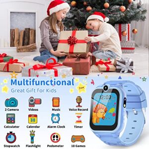 MAVREC TOYS Smart Watch for Kids, Kids Watch Toys Gifts for Kids Ages 3-12, Touch Screen Kids Smart Watch Boys with 2 Cameras 18 Games Alarm 12/24 Hr Video Music Player Pedometer Flashlight (Blue)