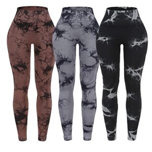 ovesport 3 pack tie dye seamless high waisted workout leggings for women scrunch butt lifting yoga gym athletic pants