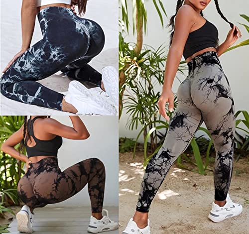 OVESPORT 3 Pack Tie Dye Seamless High Waisted Workout Leggings for Women Scrunch Butt Lifting Yoga Gym Athletic Pants