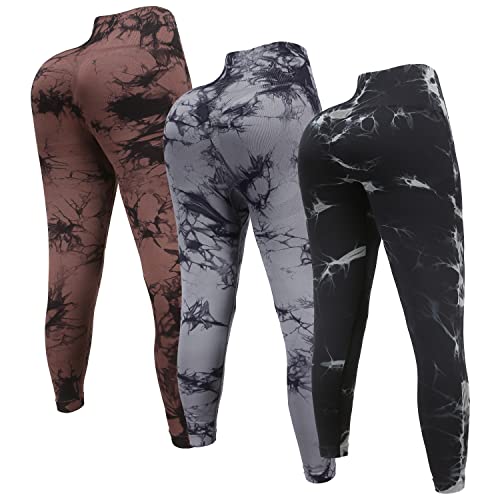 OVESPORT 3 Pack Tie Dye Seamless High Waisted Workout Leggings for Women Scrunch Butt Lifting Yoga Gym Athletic Pants