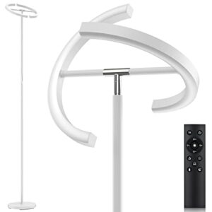 sibrille white floor lamp, modern stepless dimmable standing lamp 3000-6000k, 20w led rotatable reading tall lamp, touch & remote control uplighter floor lamps for living room bedroom office