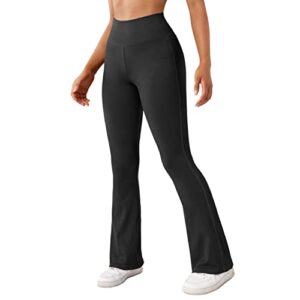 suuksess women ribbed seamless tummy control flare leggings bootcut high waist workout yoga pants 31'' (black,s)