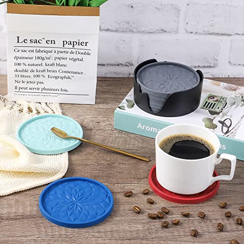 Silicone Coasters [6 Pack] ME.FAN Coasters with Holder - Drinking Coasters - Cup Mat for Drinks - Live for Hot or Cold Drink Thickened, Non-Slip, Non-stick, Deep Tray Mint Green