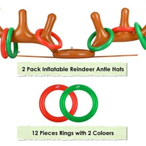 DS. DISTINCTIVE STYLE Inflatable Reindeer Antler Christmas Party Game Hat Antler Ring Toss Game for Xmas Holiday Party Supplies Favors (2 Antlers 12 Rings)