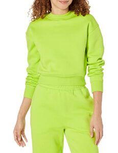 amazon essentials women's crop drop shoulder sweatshirt (available in plus size), lime green, medium