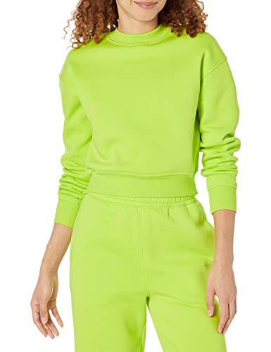 Amazon Essentials Women's Crop Drop Shoulder Sweatshirt (Available in Plus Size), Lime Green, Medium