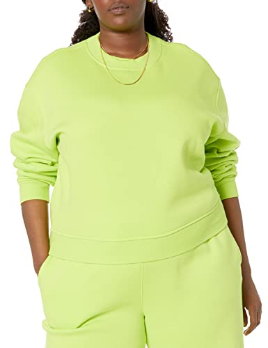 Amazon Essentials Women's Crop Drop Shoulder Sweatshirt (Available in Plus Size), Lime Green, Medium