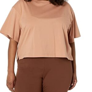 Amazon Essentials Women's Organic Cotton Drop Shoulder Relaxed Boxy Short-Sleeve T-Shirt (Available in Plus Size), Light Brown, Large