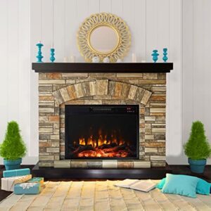 electric fireplace with mantel, tall fire place heater freestanding with remote control timer led flame for living room bedroom