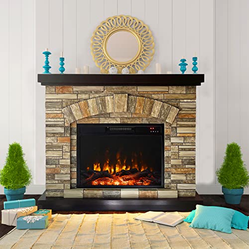 Electric Fireplace with Mantel, Tall Fire Place Heater Freestanding with Remote Control Timer LED Flame for Living Room Bedroom