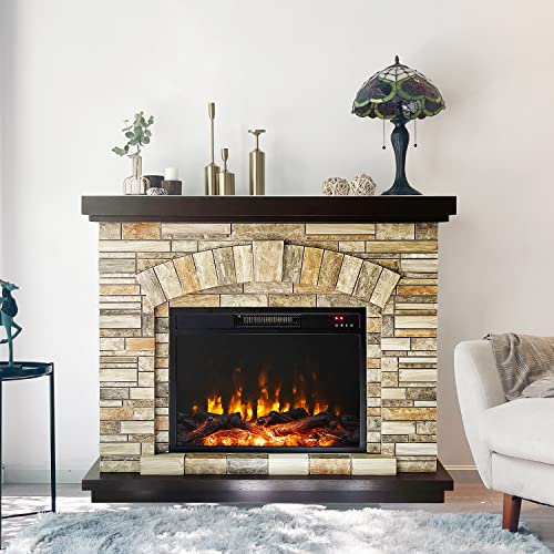 Electric Fireplace with Mantel, Tall Fire Place Heater Freestanding with Remote Control Timer LED Flame for Living Room Bedroom