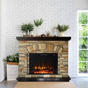 Electric Fireplace with Mantel, Tall Fire Place Heater Freestanding with Remote Control Timer LED Flame for Living Room Bedroom