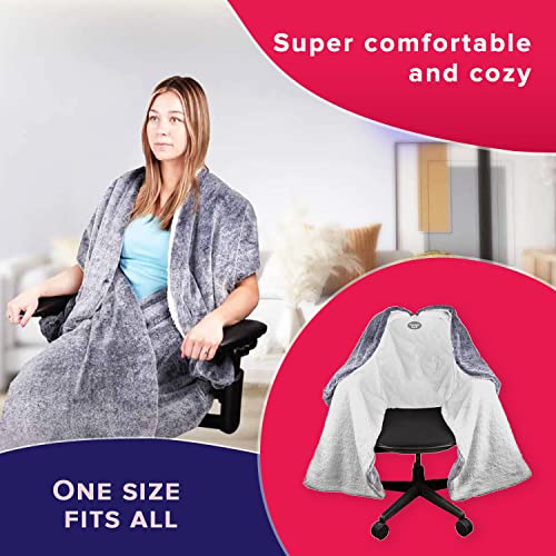 Cozy Chair Blanket by Snuggle Back; Chair Blanket Wrap Attaches to Any Office Chair for Convenient Warmth and Heat. Stay Warm In The Winter or Summer. Faux Fur with Fluffy Sherpa (Grey)