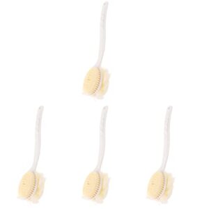 fomiyes 4pcs long cellulite washing men double sides handle with white bathing back spa dual brushing in scrubber side loofah dry bath brush shower portable wet massage exfoliating
