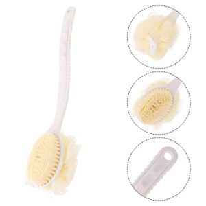 FOMIYES 4pcs Long Cellulite Washing Men Double Sides Handle with White Bathing Back Spa Dual Brushing in Scrubber Side Loofah Dry Bath Brush Shower Portable Wet Massage Exfoliating