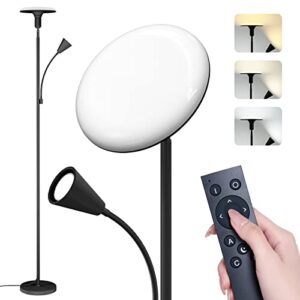 addlon torchiere floor lamp with adjustable reading lamp, with reomte control, standing lamp for living room, bedroom and office - black