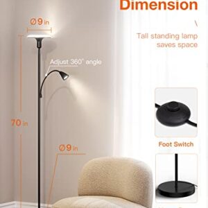 addlon Torchiere Floor lamp with Adjustable Reading lamp, with reomte Control, Standing lamp for Living Room, Bedroom and Office - Black