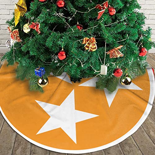 Christmas Tree Skirt, 30-48 Inch Tennessee Orange Star Flag Tree Mat for Christmas Decorations Holiday Party Ornaments