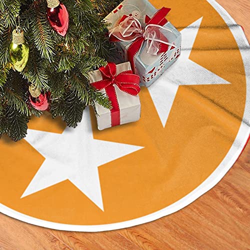 Christmas Tree Skirt, 30-48 Inch Tennessee Orange Star Flag Tree Mat for Christmas Decorations Holiday Party Ornaments