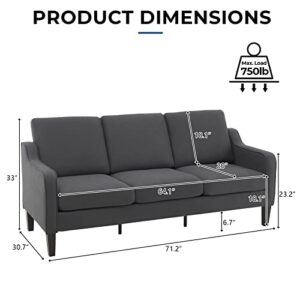 VINGLI Mid-Century Modern Sofa,71" Sofa Couch for Living Room,Small 3 Seater Loveseat Sofa for Small Space,Bedroom,Apartment,Studio,Grey