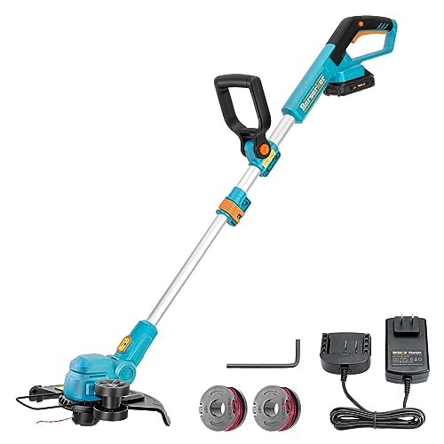 Berserker 20V 12" Cordless String Trimmer 2.0Ah Battery Powered and Fast Charger Included, 2-in-1 Compact Weed Wacker Eaters and Edger with Support Wheels，Ideal for Lawn Trim and Yard Maintenance