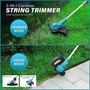 Berserker 20V 12" Cordless String Trimmer 2.0Ah Battery Powered and Fast Charger Included, 2-in-1 Compact Weed Wacker Eaters and Edger with Support Wheels，Ideal for Lawn Trim and Yard Maintenance