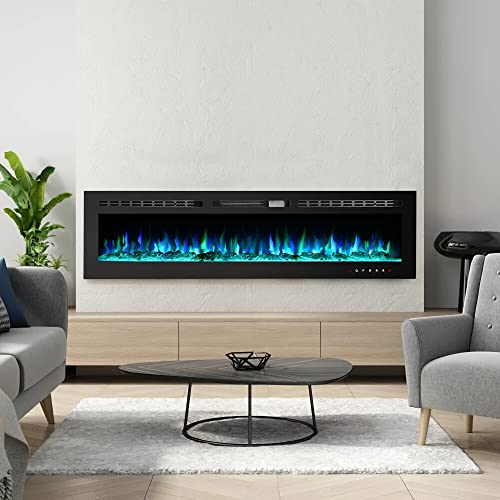 PAOLFOX 70 inch Electric Fireplace Insert,Electric Wall Mounted,Wall with Remote Control,Linear Fireplace,Led Fireplace,Electric Recessed,9 Flame Colors… Black