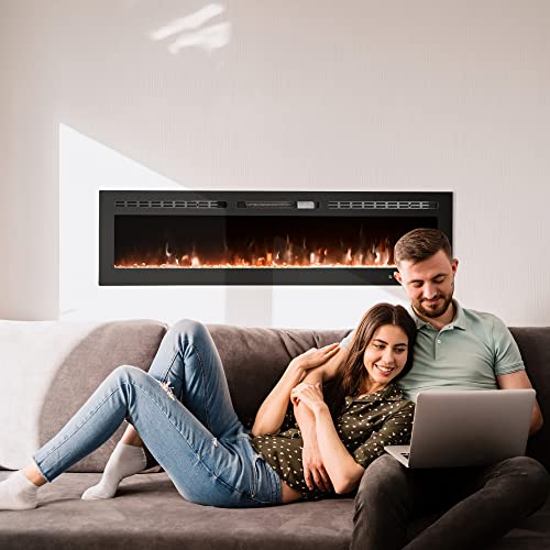PAOLFOX 70 inch Electric Fireplace Insert,Electric Wall Mounted,Wall with Remote Control,Linear Fireplace,Led Fireplace,Electric Recessed,9 Flame Colors… Black