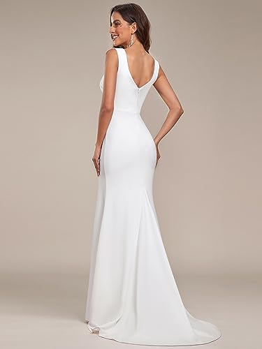 Ever-Pretty Women's Plus Size Ruched Sleeveless Thigh Slit Wedding Dresses for Bride White US24