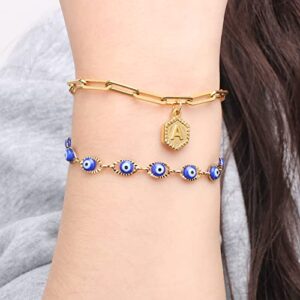 JoycuFF Gold Bracelets for Teen Girls Letter P Anklets for Women 14K Gold Bracelet Summer Holiday Gifts for Her Hexagon Initial Letter Evil Eye Bracelets