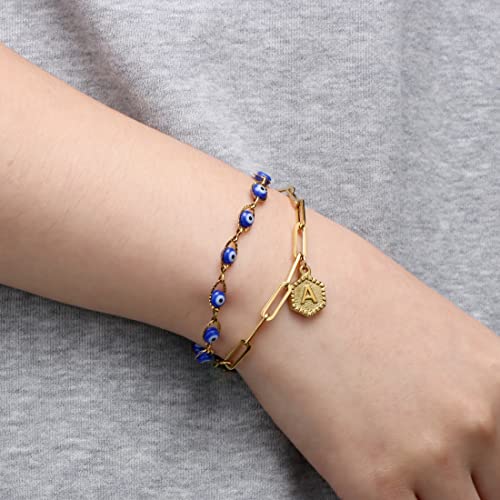 JoycuFF Gold Bracelets for Teen Girls Letter P Anklets for Women 14K Gold Bracelet Summer Holiday Gifts for Her Hexagon Initial Letter Evil Eye Bracelets