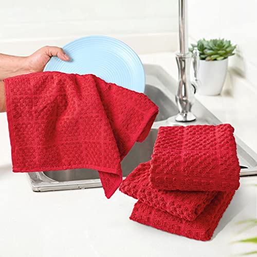 RIANGI Red Kitchen Towels Set of 6 Size 16x26 Inches Super Absorbent Kitchen Towels Red Dish Towels for Kitchen Towels Cotton Terry Cloth Kitchen Towels Dish Drying Towels - Red Dish Cloths