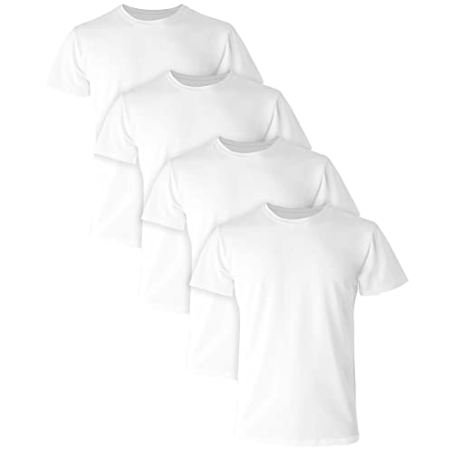 Hanes Ultimate Comfort Fit Undershirt, Men’s Crewneck Stretch-Cotton T-Shirt, White 4-Pack, Medium