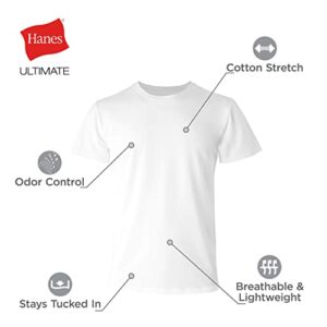 Hanes Ultimate Comfort Fit Undershirt, Men’s Crewneck Stretch-Cotton T-Shirt, White 4-Pack, Medium