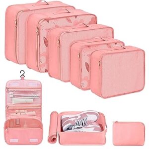 DIMJ Packing Cubes 8 Set, Travel Organizer Bags for Luggage Portable Packing Cubes for Suitcases Organizer Bags Set, Luggage Organizer for Travel Accessories. (Pink)