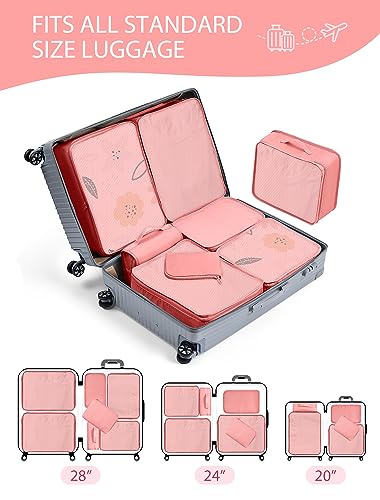 DIMJ Packing Cubes 8 Set, Travel Organizer Bags for Luggage Portable Packing Cubes for Suitcases Organizer Bags Set, Luggage Organizer for Travel Accessories. (Pink)