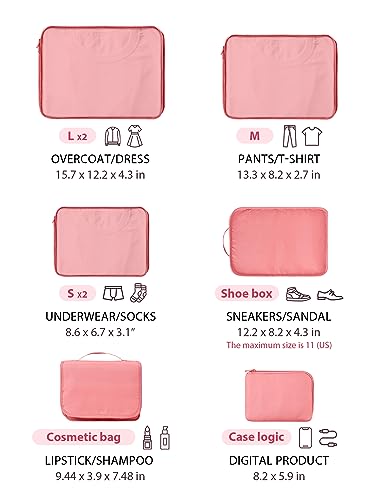 DIMJ Packing Cubes 8 Set, Travel Organizer Bags for Luggage Portable Packing Cubes for Suitcases Organizer Bags Set, Luggage Organizer for Travel Accessories. (Pink)