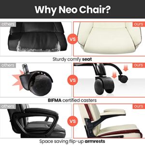 NEO CHAIR Office Chair Adjustable Desk Chair Mid Back Executive Desk Comfortable PU Leather Chair Ergonomic Gaming Chair Back Support Home Computer Desk with Flip-up Armrest Swivel Wheels (Ivory)