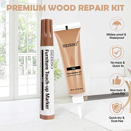 SEISSO Furniture Repair Kit, Wood Markers for Scratches, 12 Colors Furniture Touch-up Markers and Wood Fillers, New Upgrade Wood Repair Kit - Restore Wooden Table, Cabinet, Floors, Door