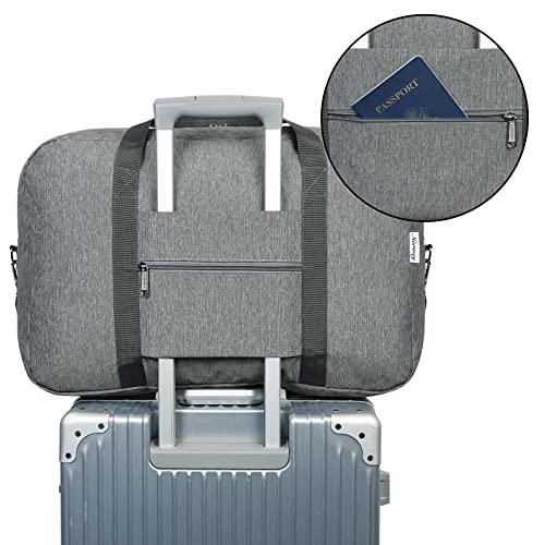 For United Airlines Foldable Carry on Bag 22x14x9 Travel Duffel Bag Packable luggage Duffle for Women and Men 40L (Grey (With Shoulder Strap))