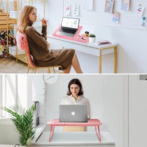 Laptop Lap Desks, Bed Table Tray Desk, Portable Lap Desk for Laptop with Cup Holder, Foldable Bed Trays for Eating and Laptops, with Anti-Slip and Folding Function for Working, Writing