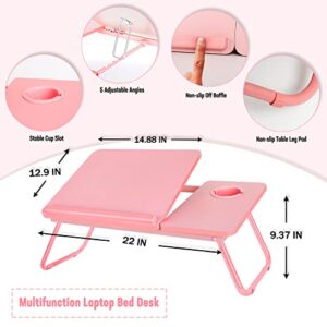 Laptop Lap Desks, Bed Table Tray Desk, Portable Lap Desk for Laptop with Cup Holder, Foldable Bed Trays for Eating and Laptops, with Anti-Slip and Folding Function for Working, Writing