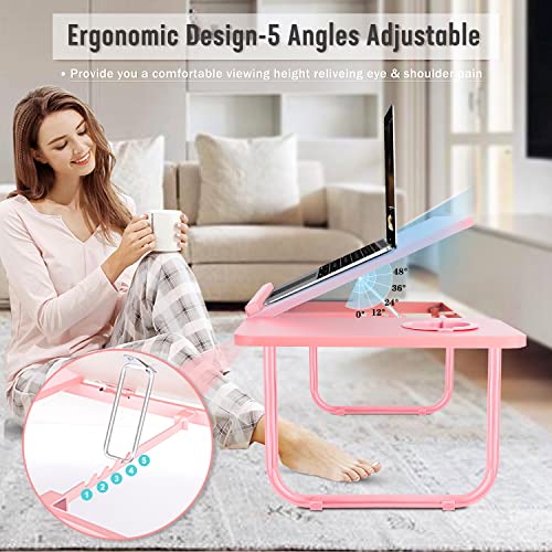 Laptop Lap Desks, Bed Table Tray Desk, Portable Lap Desk for Laptop with Cup Holder, Foldable Bed Trays for Eating and Laptops, with Anti-Slip and Folding Function for Working, Writing