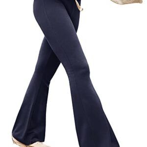 Aurgelmir Womens Fleece Lined Flare Yoga Pants Winter Warm Workout Cotton Thermal Bootcut Leggings Navy Blue