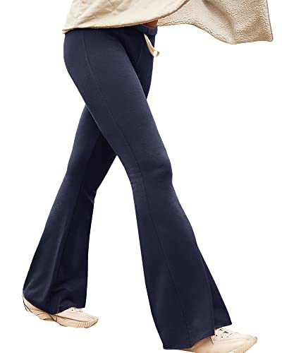 Aurgelmir Womens Fleece Lined Flare Yoga Pants Winter Warm Workout Cotton Thermal Bootcut Leggings Navy Blue